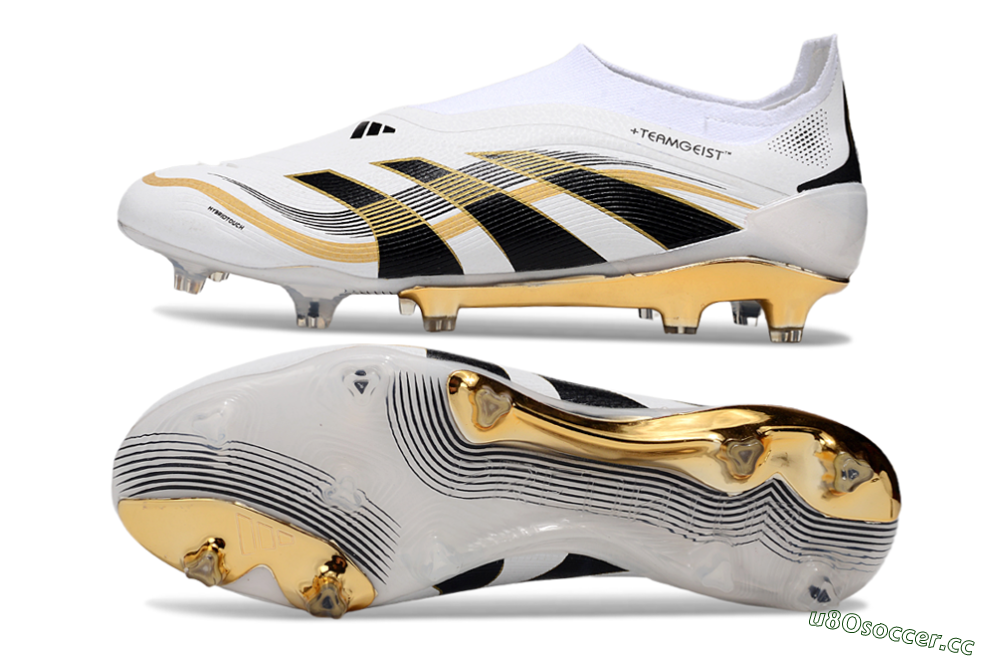 Men's Adidas Predator Laceless Elite 25 FG Firm Ground Low-Tops Football Boots - White/Black/Gold 1