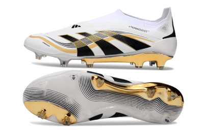 Men's Adidas Predator Laceless Elite 25 FG Firm Ground Low-Tops Football Boots - White/Black/Gold