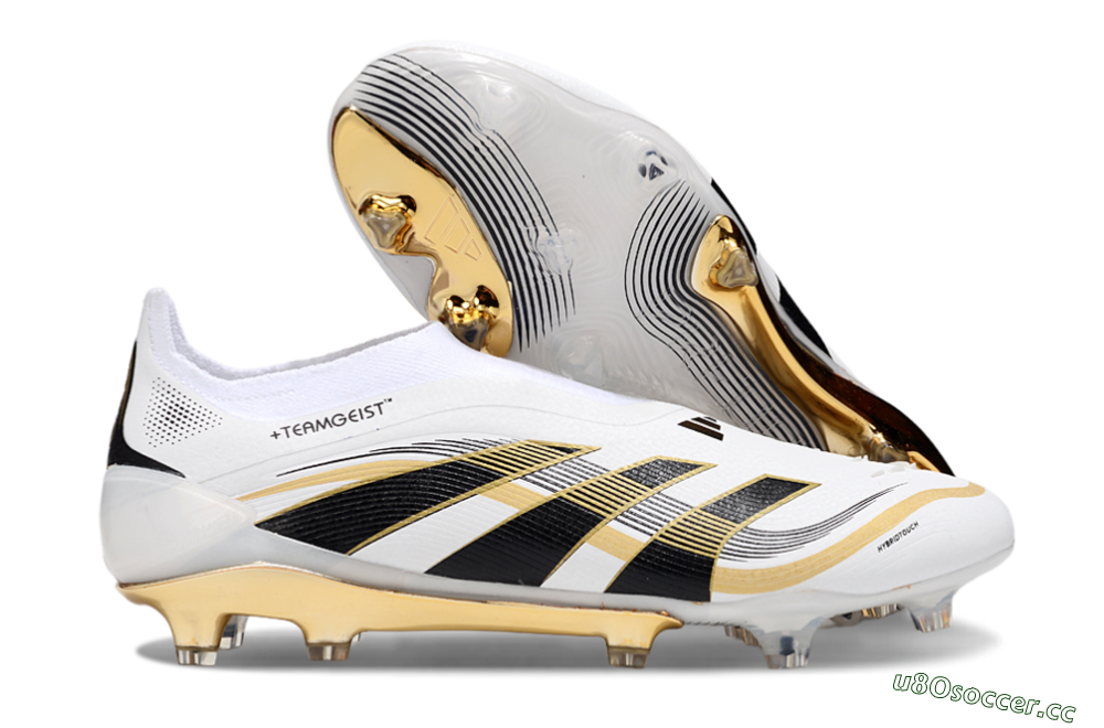 Men's Adidas Predator Laceless Elite 25 FG Firm Ground Low-Tops Football Boots - White/Black/Gold 2