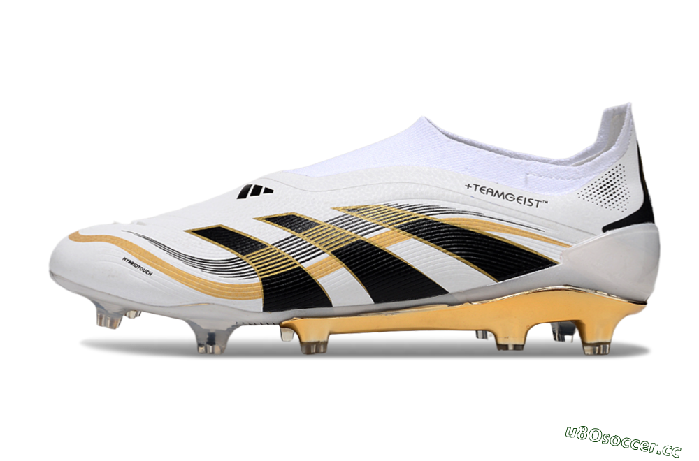 Men's Adidas Predator Laceless Elite 25 FG Firm Ground Low-Tops Football Boots - White/Black/Gold 0