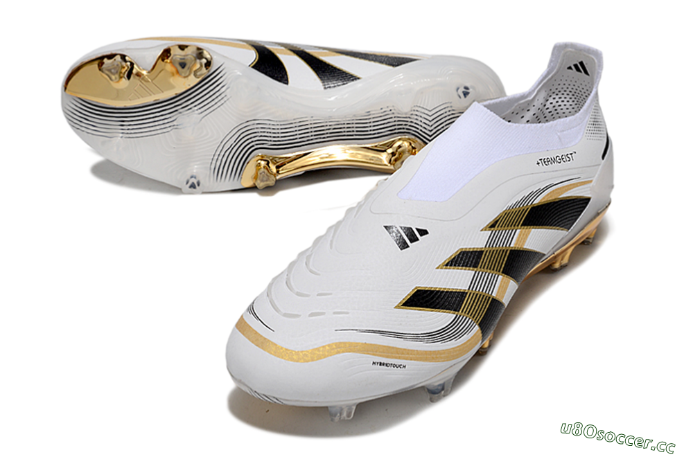 Men's Adidas Predator Laceless Elite 25 FG Firm Ground Low-Tops Football Boots - White/Black/Gold 3