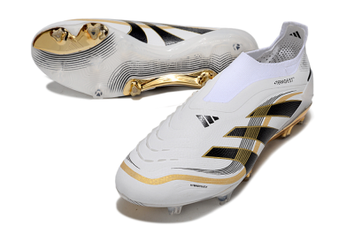Men's Adidas Predator Laceless Elite 25 FG Firm Ground Low-Tops Football Boots - White/Black/Gold