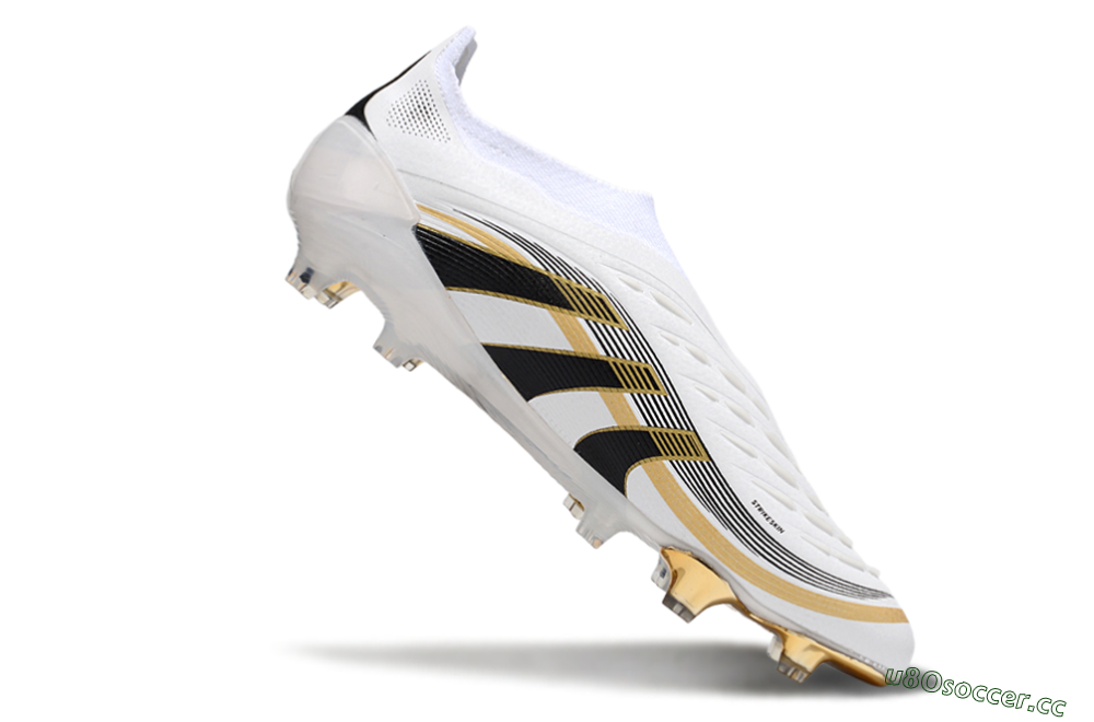 Men's Adidas Predator Laceless Elite 25 FG Firm Ground Low-Tops Football Boots - White/Black/Gold 4