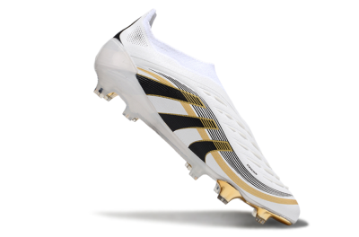 Men's Adidas Predator Laceless Elite 25 FG Firm Ground Low-Tops Football Boots - White/Black/Gold