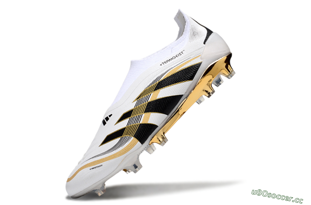 Men's Adidas Predator Laceless Elite 25 FG Firm Ground Low-Tops Football Boots - White/Black/Gold 5