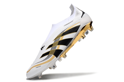 Men's Adidas Predator Laceless Elite 25 FG Firm Ground Low-Tops Football Boots - White/Black/Gold