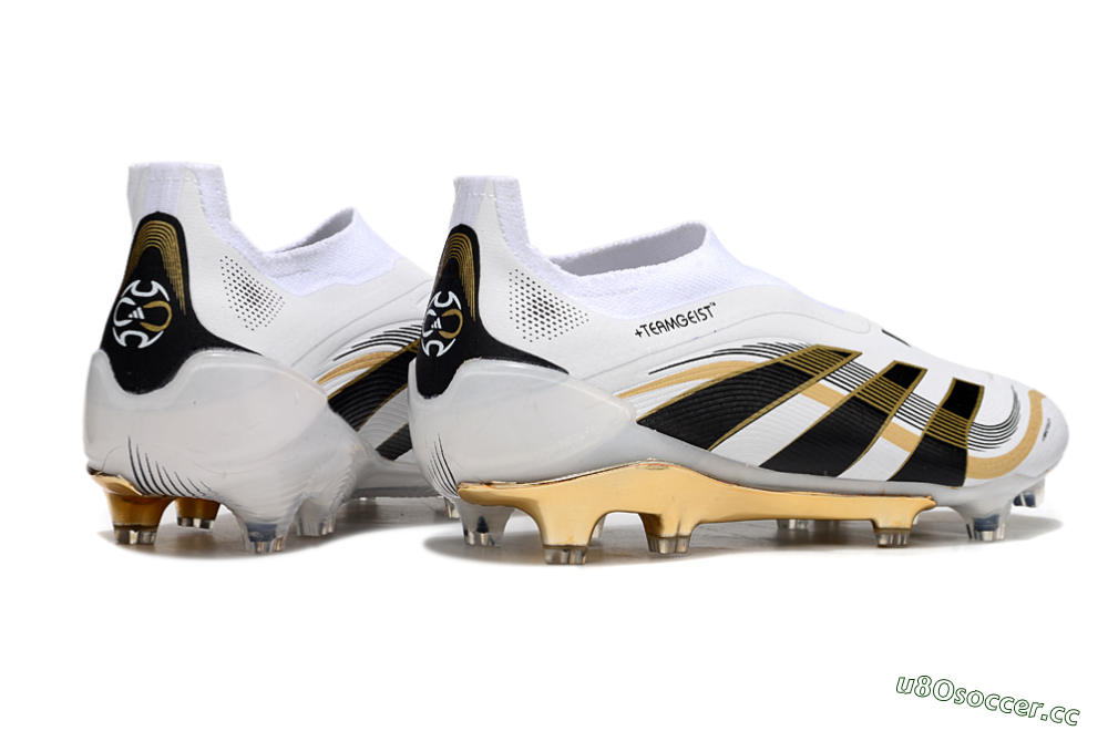 Men's Adidas Predator Laceless Elite 25 FG Firm Ground Low-Tops Football Boots - White/Black/Gold 6