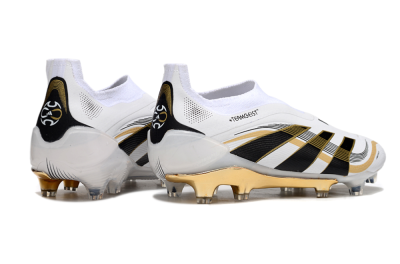 Men's Adidas Predator Laceless Elite 25 FG Firm Ground Low-Tops Football Boots - White/Black/Gold