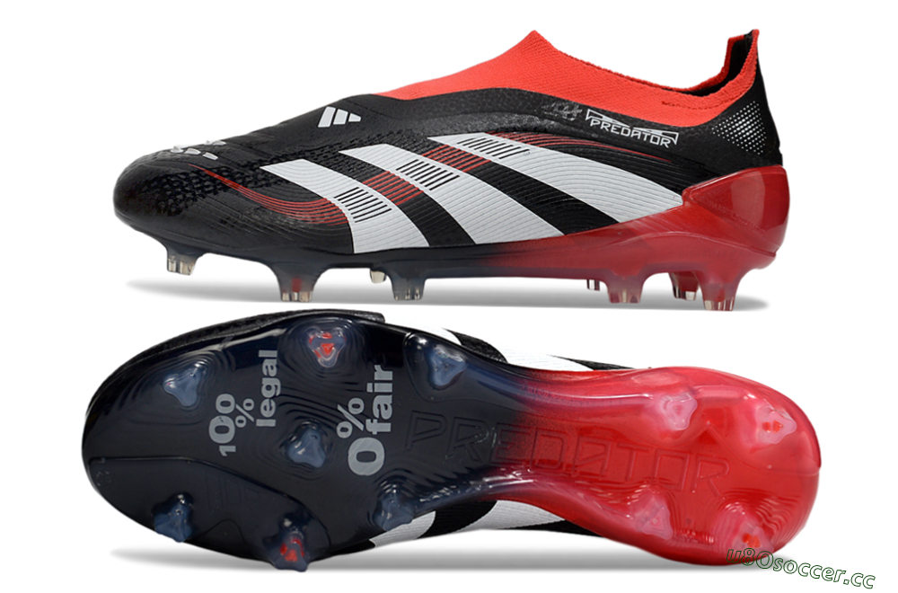 Unisex Adidas Predator Laceless Elite 25 FG Firm Ground Low-Tops Football Boots - Black/White/Red 1