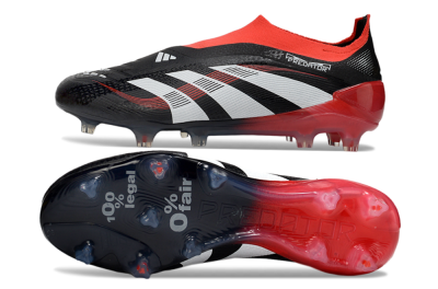 Unisex Adidas Predator Laceless Elite 25 FG Firm Ground Low-Tops Football Boots - Black/White/Red