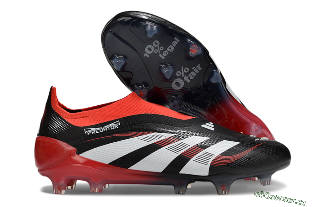 Unisex Adidas Predator Laceless Elite 25 FG Firm Ground Low-Tops Football Boots - Black/White/Red 2