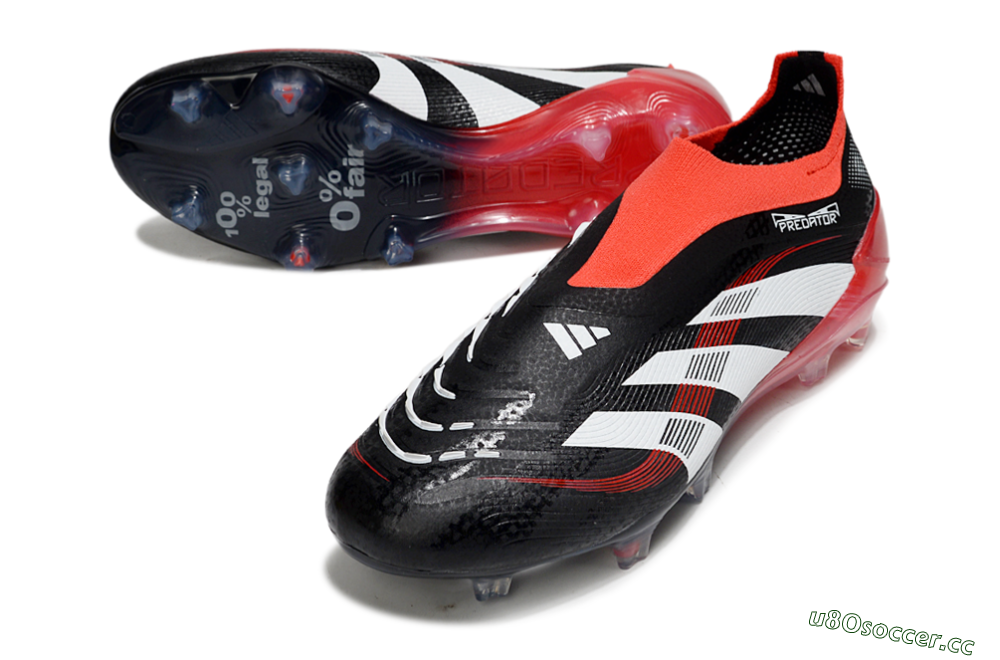 Unisex Adidas Predator Laceless Elite 25 FG Firm Ground Low-Tops Football Boots - Black/White/Red 3