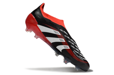 Unisex Adidas Predator Laceless Elite 25 FG Firm Ground Low-Tops Football Boots - Black/White/Red