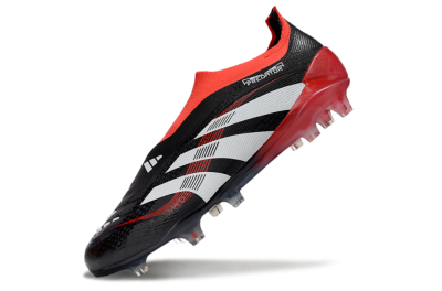 Unisex Adidas Predator Laceless Elite 25 FG Firm Ground Low-Tops Football Boots - Black/White/Red