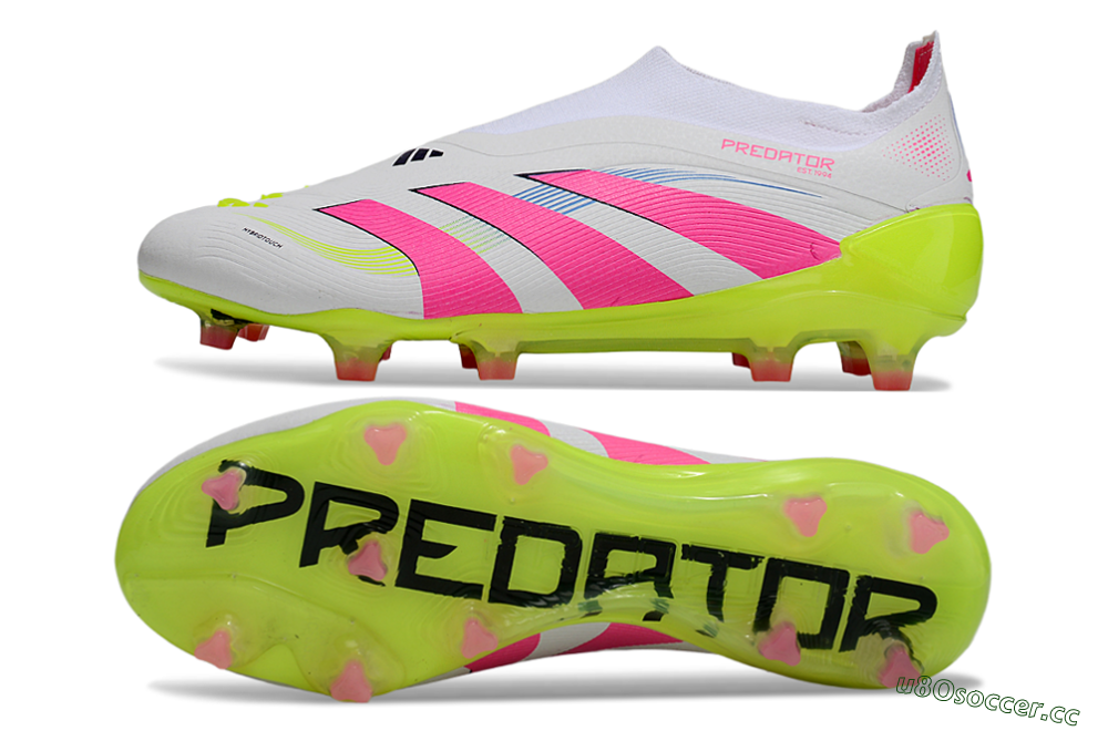 Unisex Adidas Predator Laceless Elite 25 FG Firm Ground Low-Tops Football Boots - White/Pink/Yellow 1