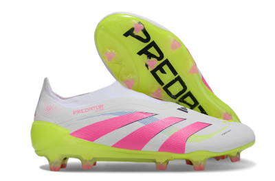Unisex Adidas Predator Laceless Elite 25 FG Firm Ground Low-Tops Football Boots - White/Pink/Yellow