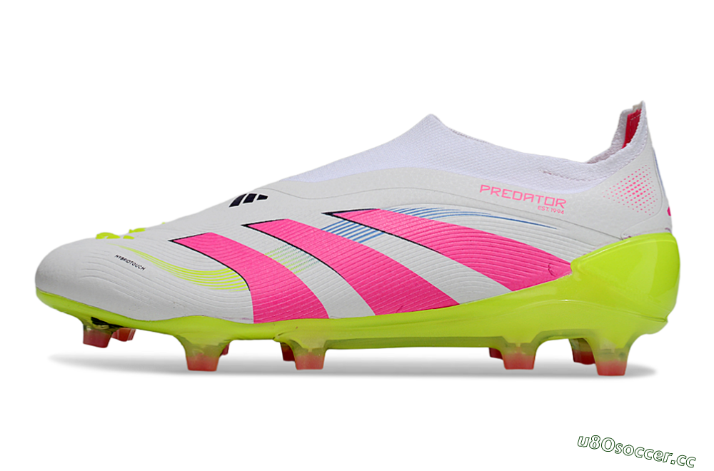 Unisex Adidas Predator Laceless Elite 25 FG Firm Ground Low-Tops Football Boots - White/Pink/Yellow 0
