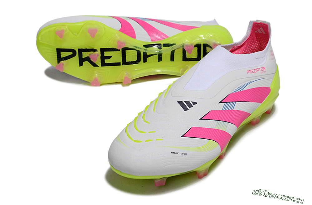 Unisex Adidas Predator Laceless Elite 25 FG Firm Ground Low-Tops Football Boots - White/Pink/Yellow 3