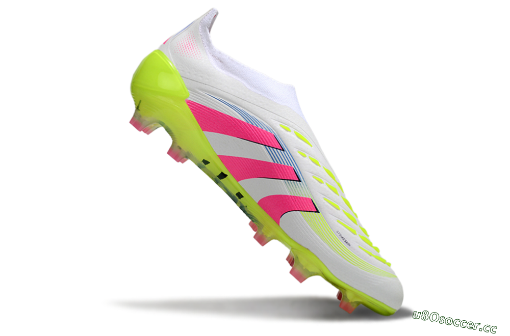 Unisex Adidas Predator Laceless Elite 25 FG Firm Ground Low-Tops Football Boots - White/Pink/Yellow 4