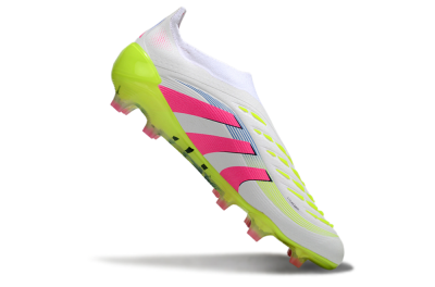 Unisex Adidas Predator Laceless Elite 25 FG Firm Ground Low-Tops Football Boots - White/Pink/Yellow