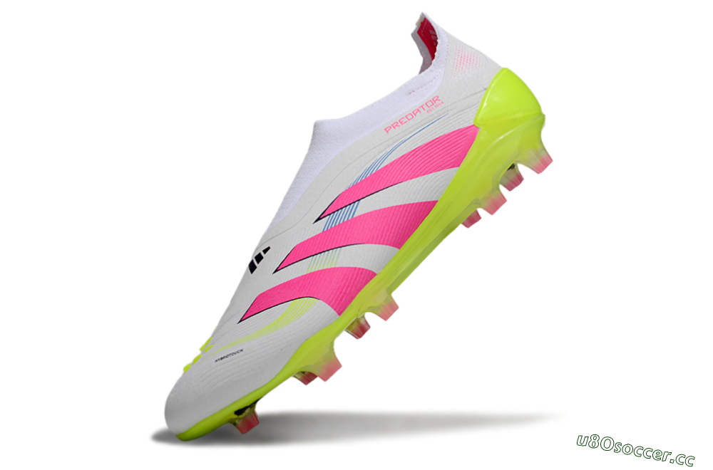 Unisex Adidas Predator Laceless Elite 25 FG Firm Ground Low-Tops Football Boots - White/Pink/Yellow 5