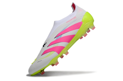 Unisex Adidas Predator Laceless Elite 25 FG Firm Ground Low-Tops Football Boots - White/Pink/Yellow