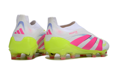 Unisex Adidas Predator Laceless Elite 25 FG Firm Ground Low-Tops Football Boots - White/Pink/Yellow