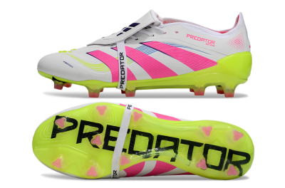 Unisex Adidas Predator Elite Foldover Tongue FG Firm Ground Low-Tops Football Boots - White/Pink/Yellow