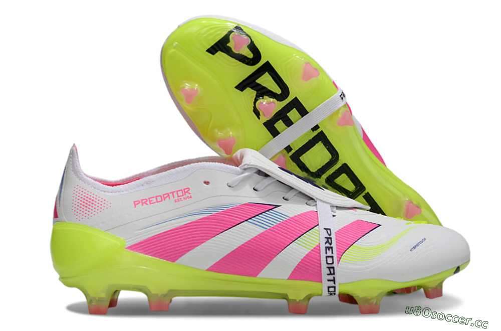 Unisex Adidas Predator Elite Foldover Tongue FG Firm Ground Low-Tops Football Boots - White/Pink/Yellow 2