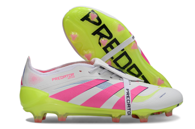 Unisex Adidas Predator Elite Foldover Tongue FG Firm Ground Low-Tops Football Boots - White/Pink/Yellow