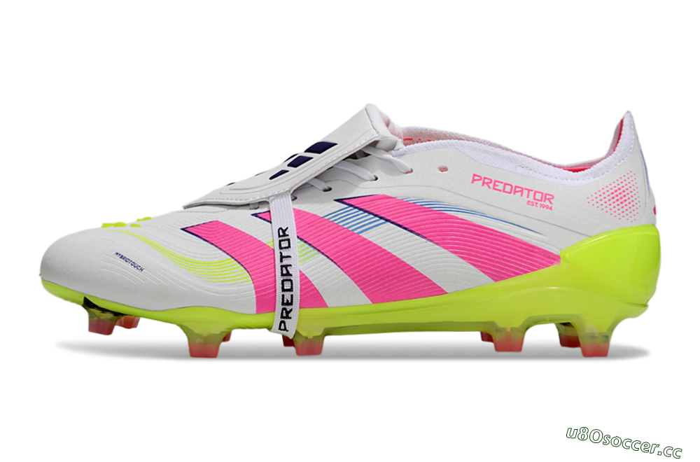 Unisex Adidas Predator Elite Foldover Tongue FG Firm Ground Low-Tops Football Boots - White/Pink/Yellow 0
