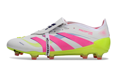 Unisex Adidas Predator Elite Foldover Tongue FG Firm Ground Low-Tops Football Boots - White/Pink/Yellow