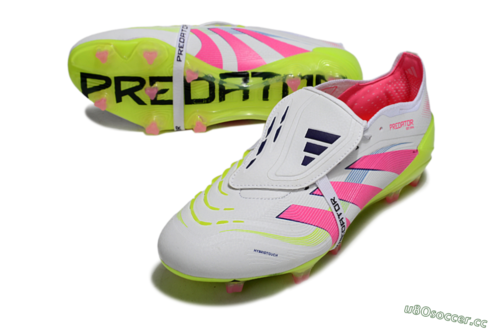Unisex Adidas Predator Elite Foldover Tongue FG Firm Ground Low-Tops Football Boots - White/Pink/Yellow 3