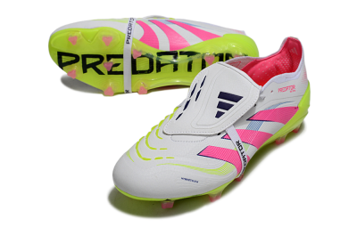 Unisex Adidas Predator Elite Foldover Tongue FG Firm Ground Low-Tops Football Boots - White/Pink/Yellow