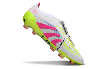 Unisex Adidas Predator Elite Foldover Tongue FG Firm Ground Low-Tops Football Boots - White/Pink/Yellow