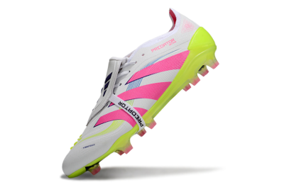 Unisex Adidas Predator Elite Foldover Tongue FG Firm Ground Low-Tops Football Boots - White/Pink/Yellow