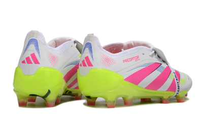 Unisex Adidas Predator Elite Foldover Tongue FG Firm Ground Low-Tops Football Boots - White/Pink/Yellow