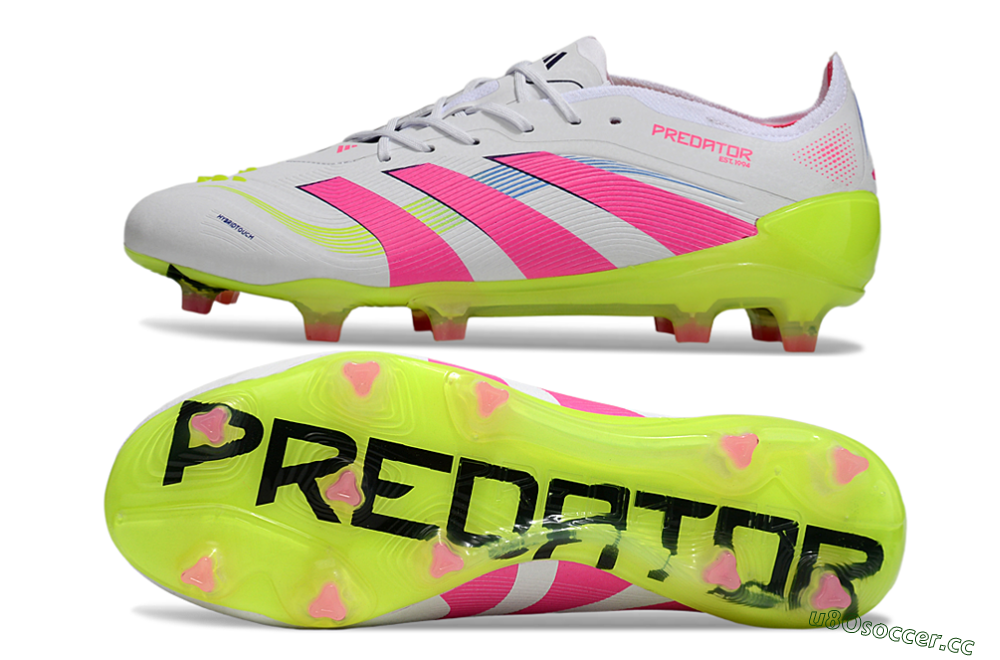 Unisex Adidas Predator Elite 25 FG Firm Ground Low-Tops Football Boots - White/Pink/Yellow 1