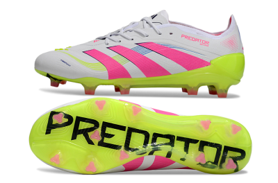 Unisex Adidas Predator Elite 25 FG Firm Ground Low-Tops Football Boots - White/Pink/Yellow