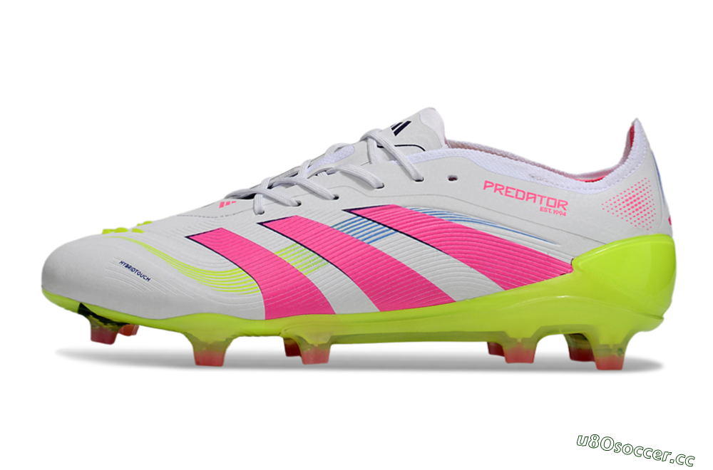 Unisex Adidas Predator Elite 25 FG Firm Ground Low-Tops Football Boots - White/Pink/Yellow 2