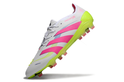 Unisex Adidas Predator Elite 25 FG Firm Ground Low-Tops Football Boots - White/Pink/Yellow
