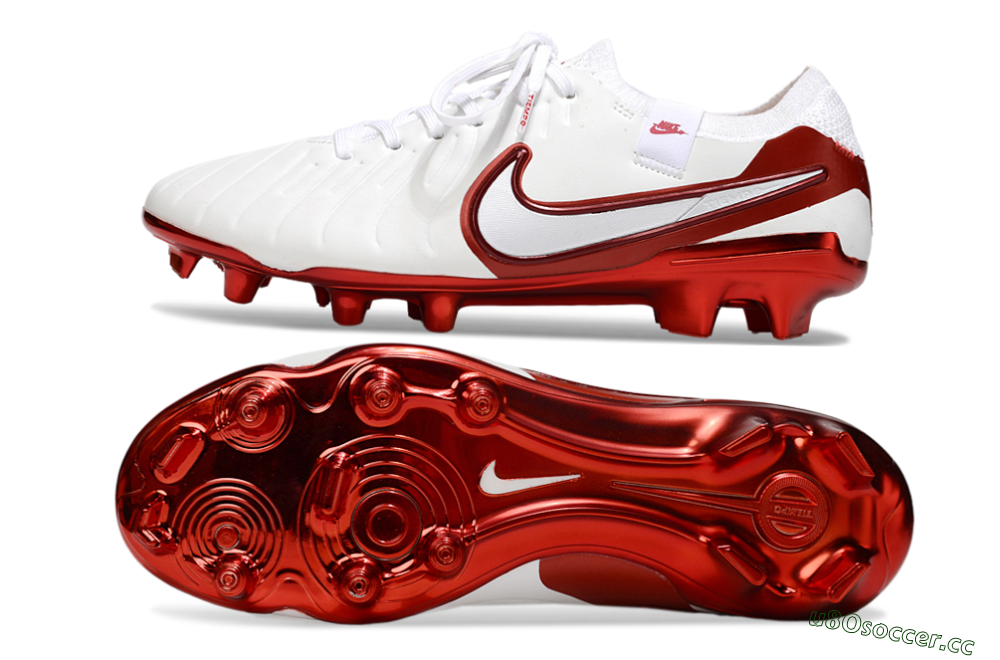 Unisex Nike Tiempo Legend 10 Elite FG Firm Ground Low-Tops Football Boots - White/Red 1