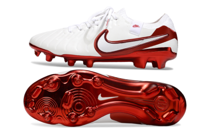 Unisex Nike Tiempo Legend 10 Elite FG Firm Ground Low-Tops Football Boots - White/Red