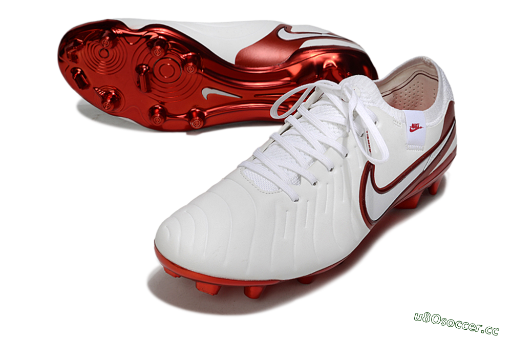 Unisex Nike Tiempo Legend 10 Elite FG Firm Ground Low-Tops Football Boots - White/Red 3