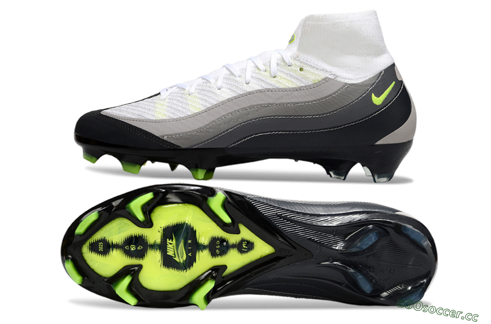 Men's Nike Air Zoom Mercurial Superfly 10 Elite FG Firm Ground High-Tops Football Boots - White/Grey/Yellow 1