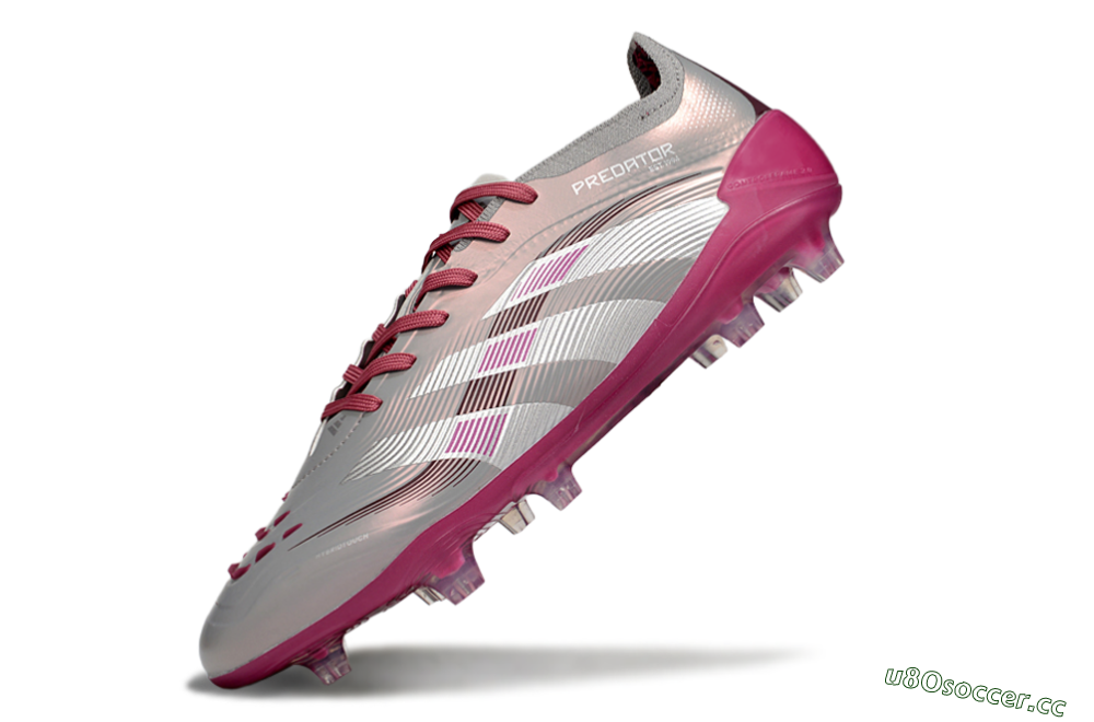 Unisex Adidas Predator 25 Elite FG Firm Ground Low-Tops Football Boots - Grey/Silver/Red 5