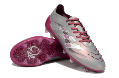 Unisex Adidas Predator 25 Elite FG Firm Ground Low-Tops Football Boots - Grey/Silver/Red