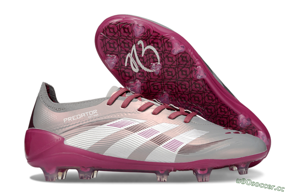Unisex Adidas Predator 25 Elite FG Firm Ground Low-Tops Football Boots - Grey/Silver/Red 2