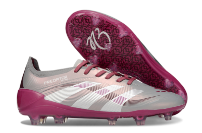 Unisex Adidas Predator 25 Elite FG Firm Ground Low-Tops Football Boots - Grey/Silver/Red