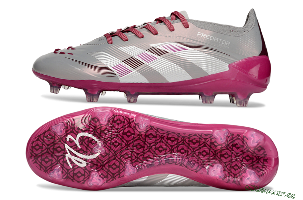 Unisex Adidas Predator 25 Elite FG Firm Ground Low-Tops Football Boots - Grey/Silver/Red 1